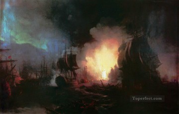  1886 Art Painting - battle of chesma 1886 Romantic Ivan Aivazovsky Russian